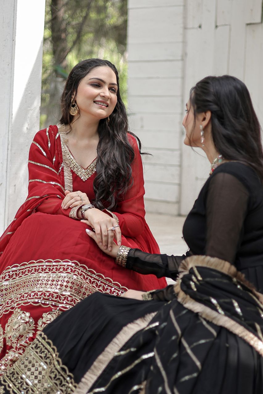 Georgette Sequins Reception Gown With Dupatta