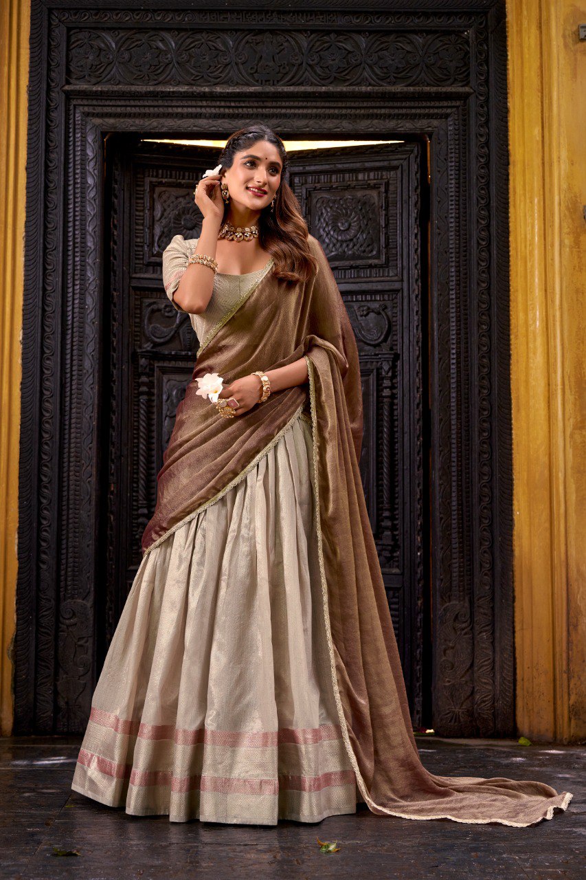Silk Zari Weaving Half Saree Lehenga Choli