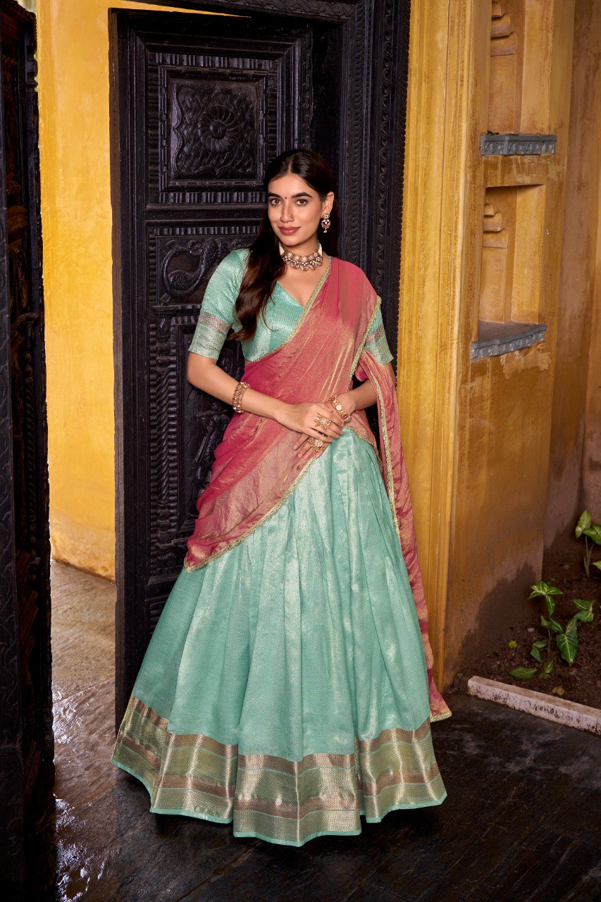 Silk Zari Weaving Half Saree Lehenga Choli