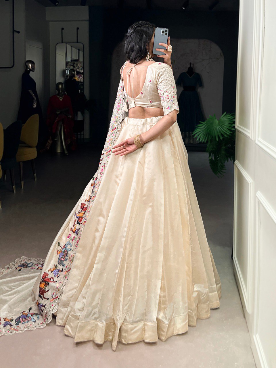 Off-White Silk Sequins Choli Wedding Lehenga