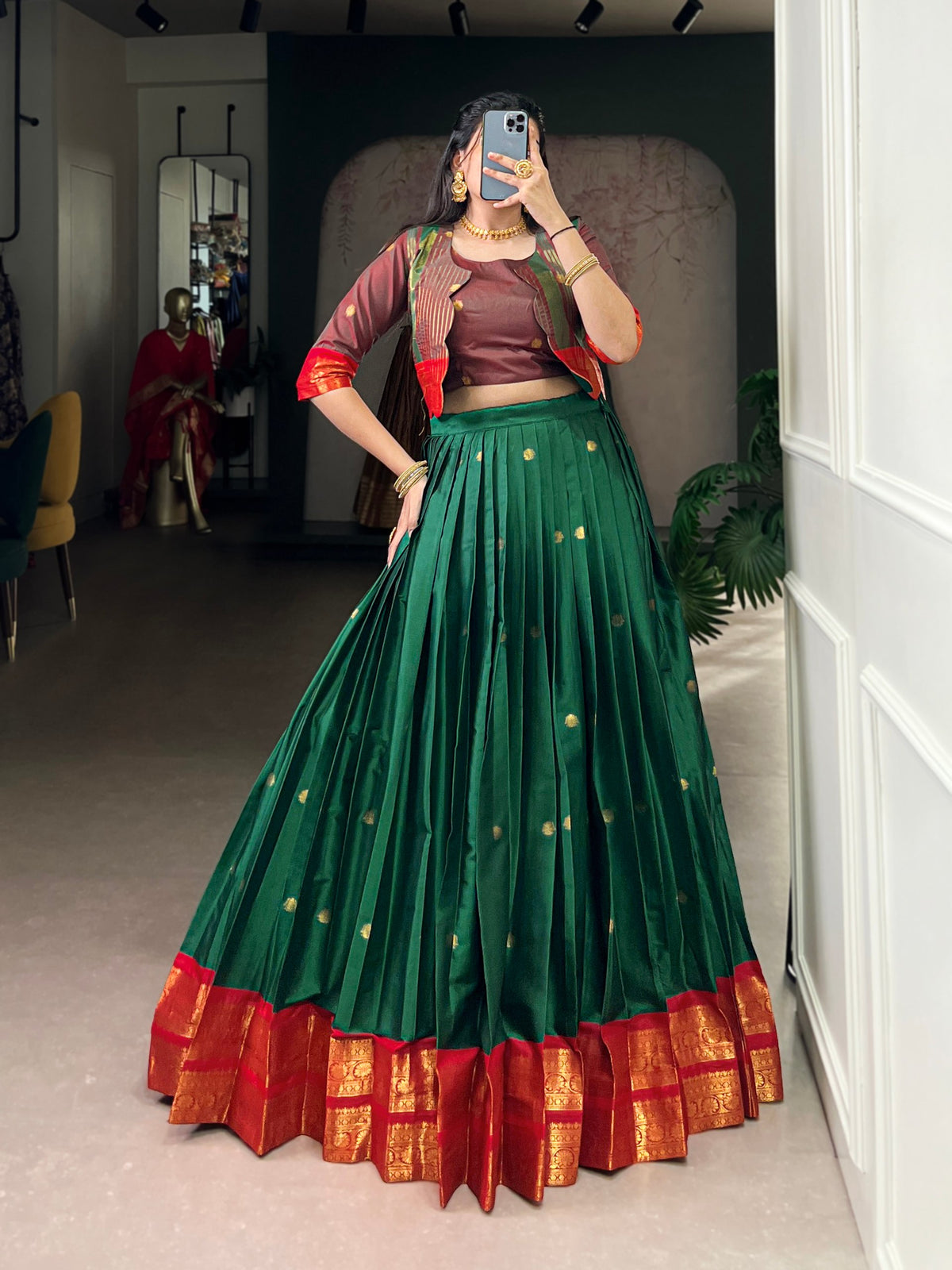 Cotton Zari Weaving Wedding Lehenga Choli With Koti
