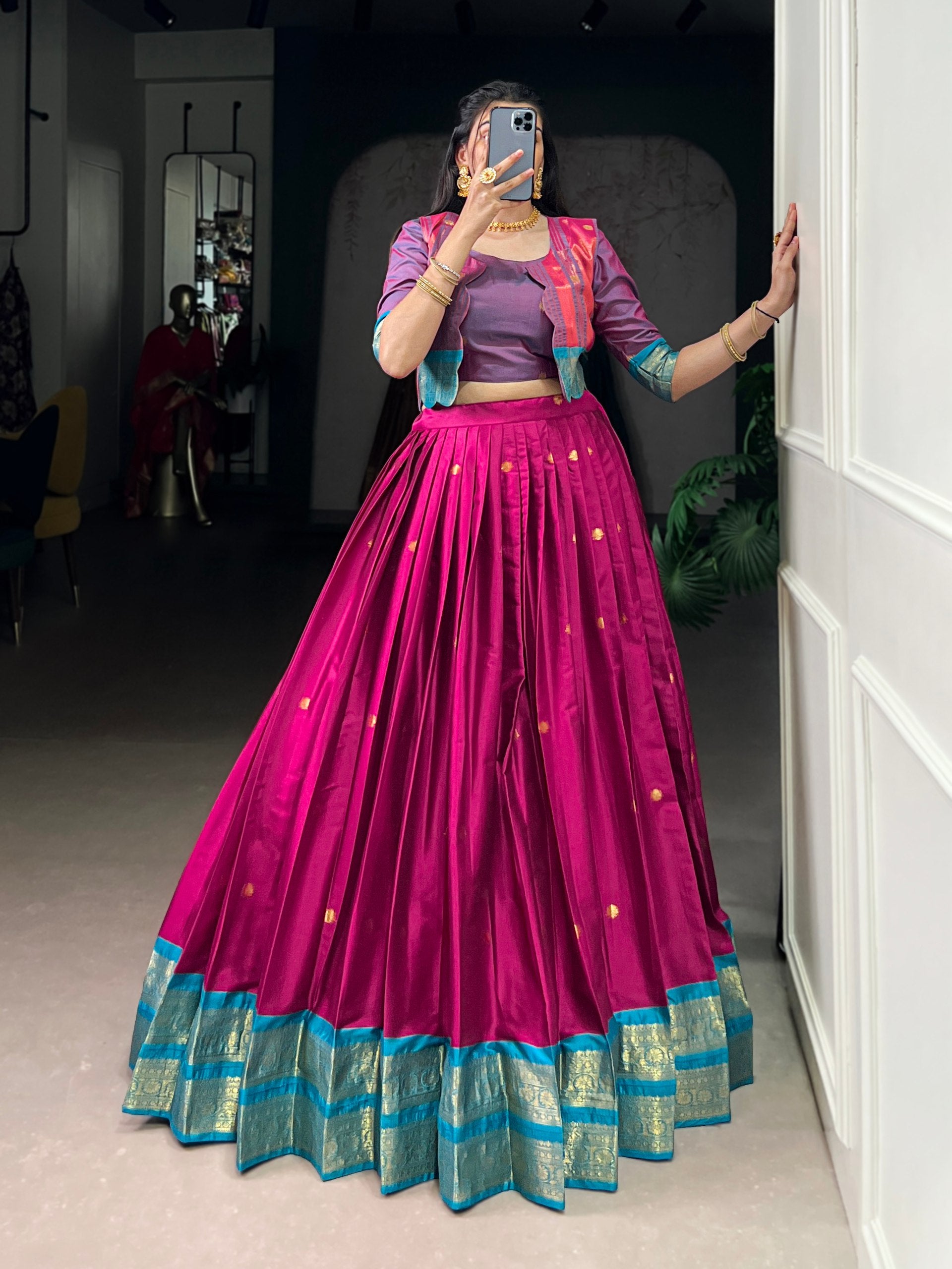 Cotton Zari Weaving Wedding Lehenga Choli With Koti