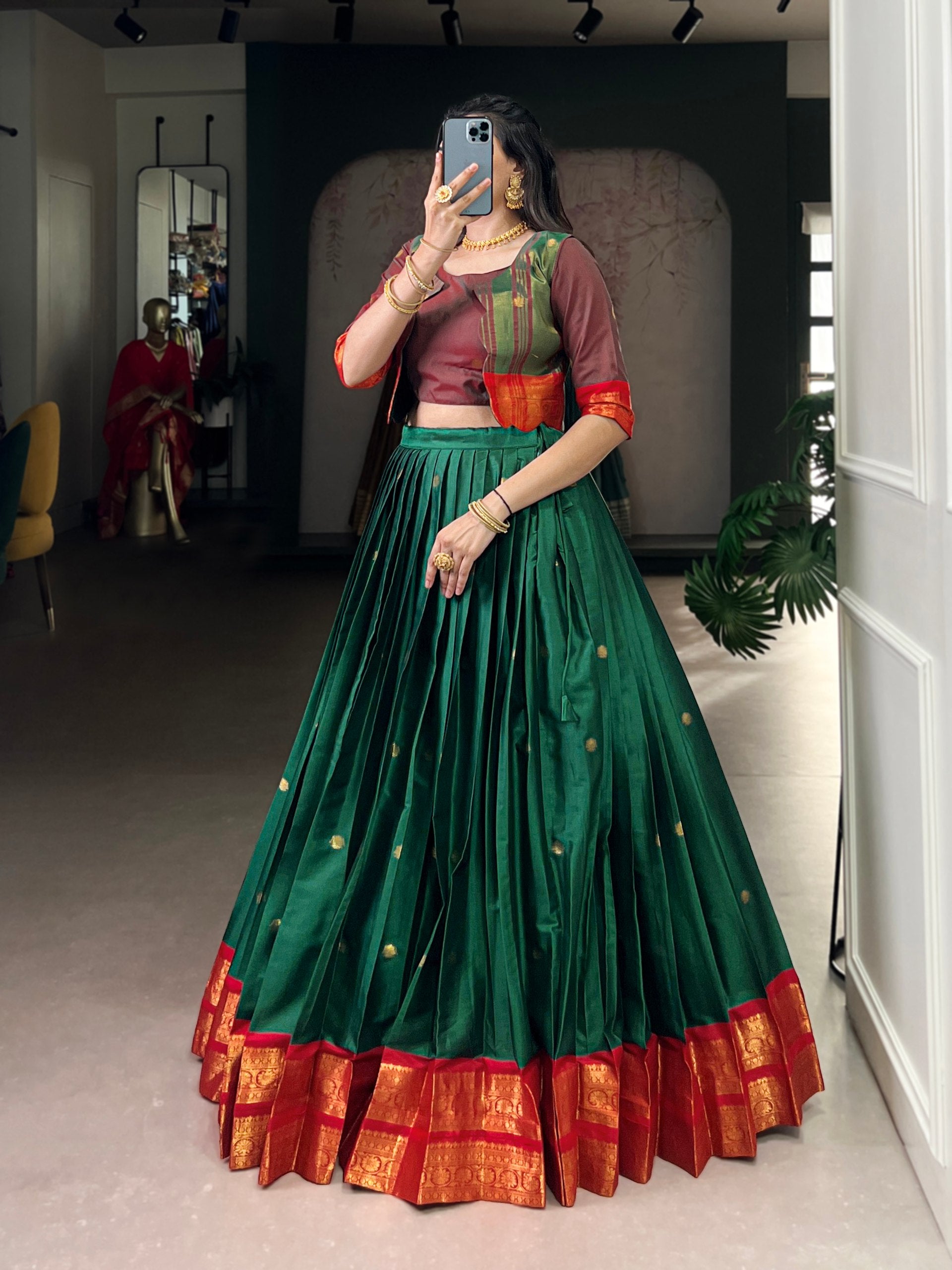 Cotton Zari Weaving Wedding Lehenga Choli With Koti