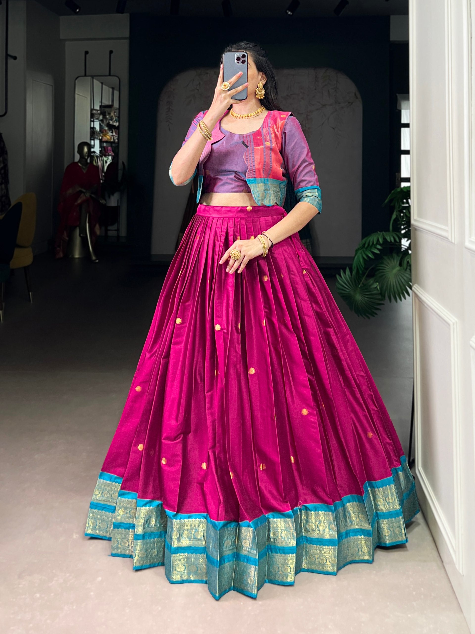 Cotton Zari Weaving Wedding Lehenga Choli With Koti