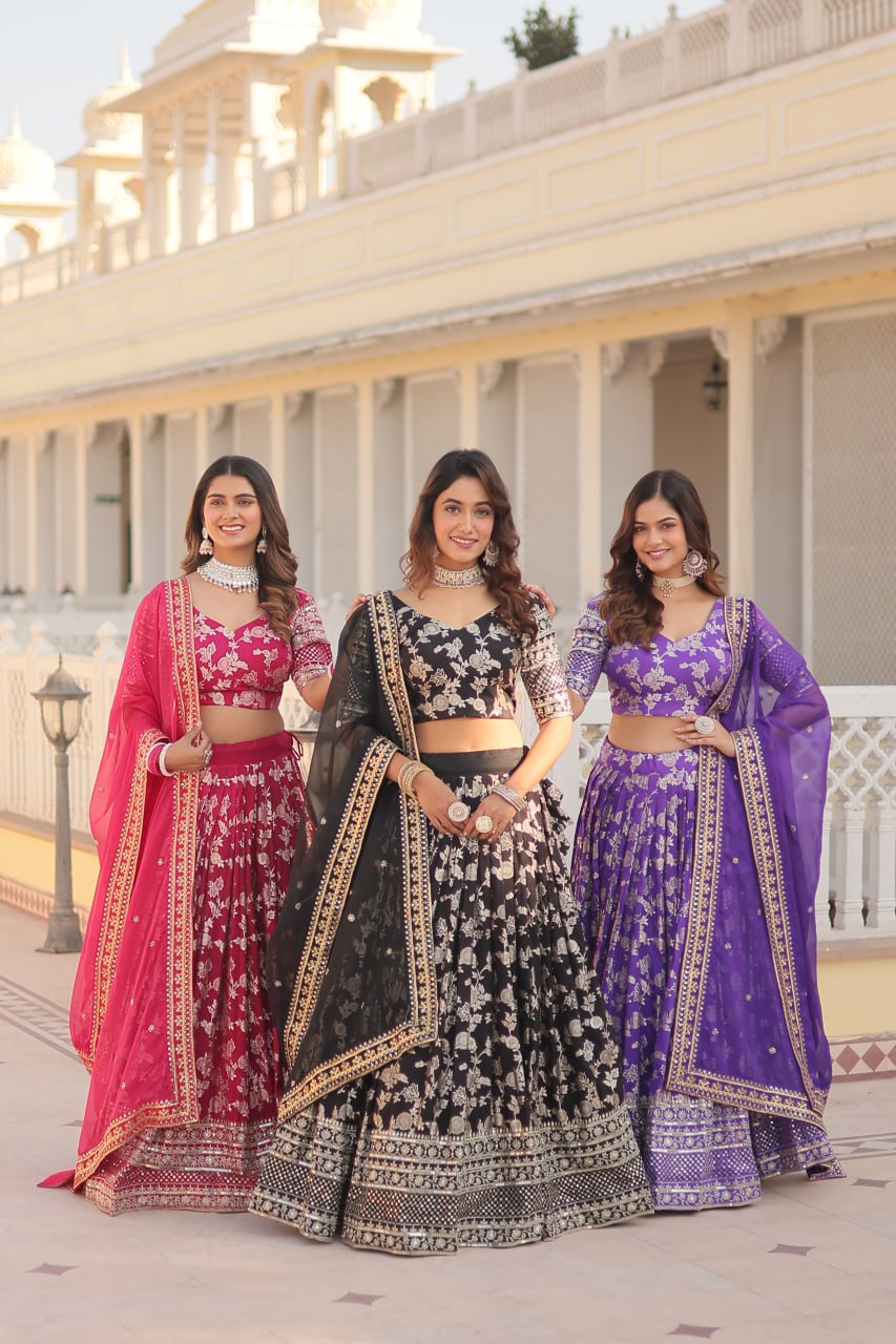 Jacquard Embroidered Sangeet Lehenga Choli for Women