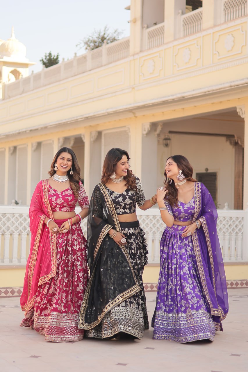 Jacquard Embroidered Sangeet Lehenga Choli for Women