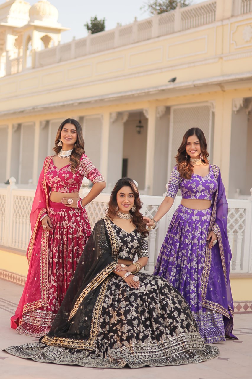 Jacquard Embroidered Sangeet Lehenga Choli for Women
