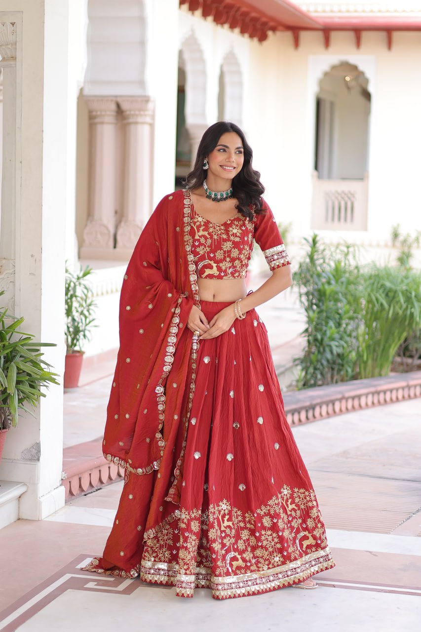 Silk Thread Embroidered Wedding Lehenga Choli