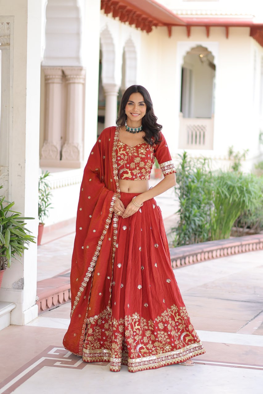 Silk Thread Embroidered Wedding Lehenga Choli