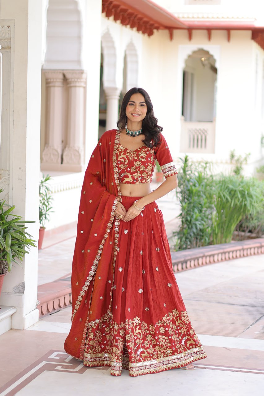 Silk Thread Embroidered Wedding Lehenga Choli