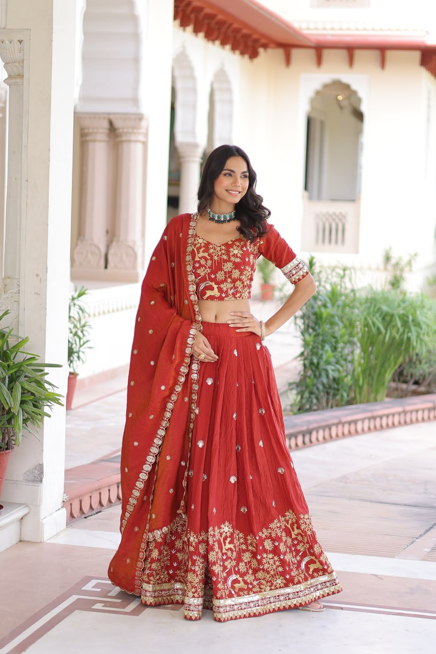 Silk Thread Embroidered Wedding Lehenga Choli