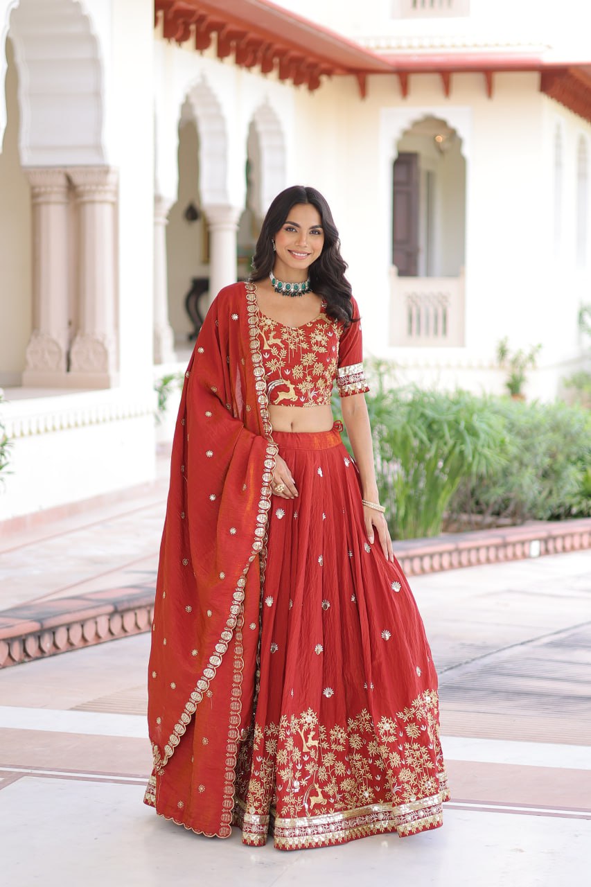 Silk Thread Embroidered Wedding Lehenga Choli