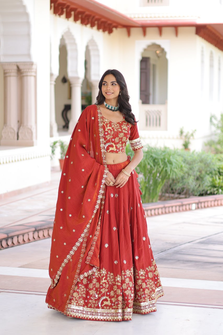 Silk Thread Embroidered Wedding Lehenga Choli