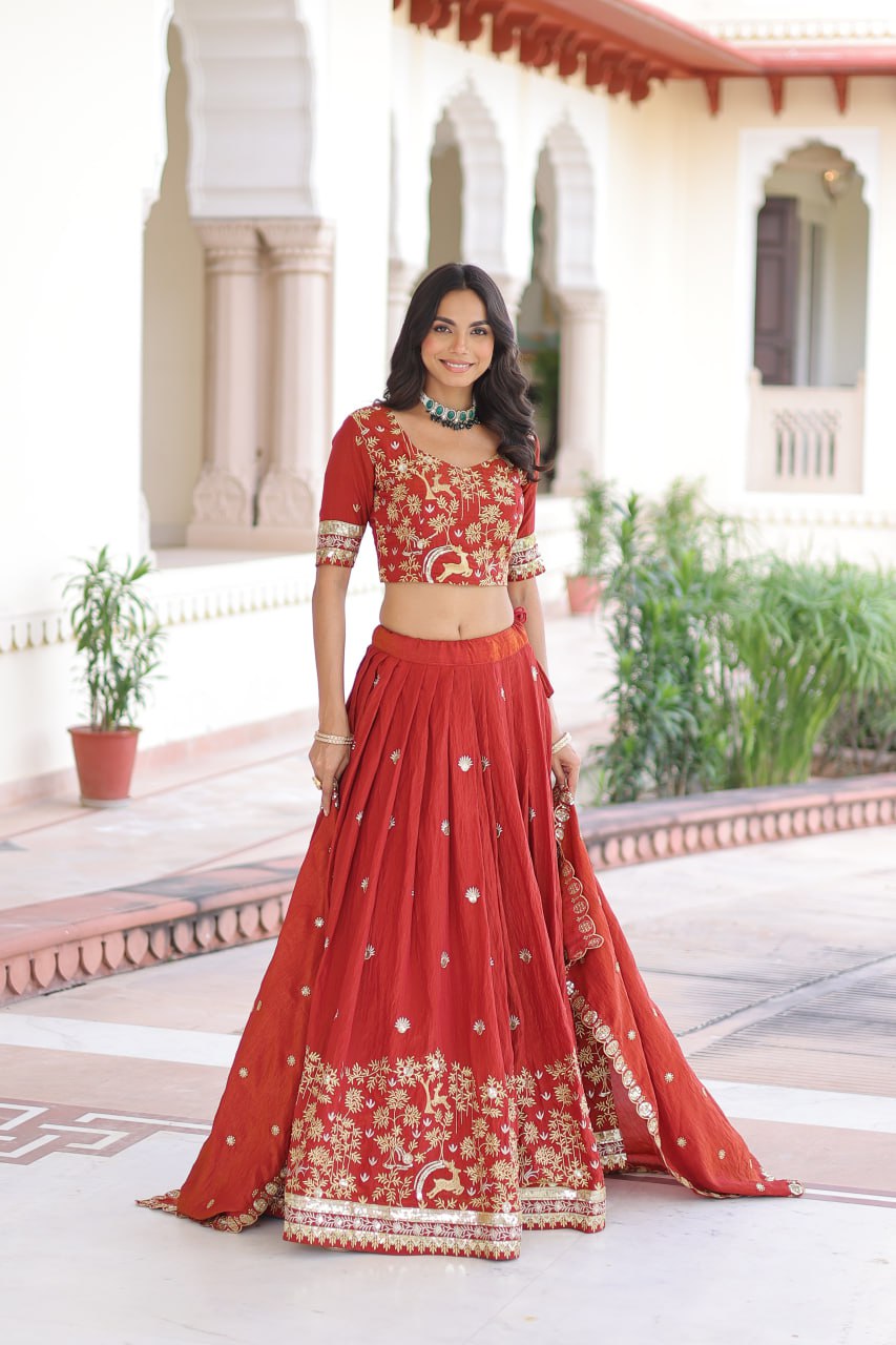 Silk Thread Embroidered Wedding Lehenga Choli