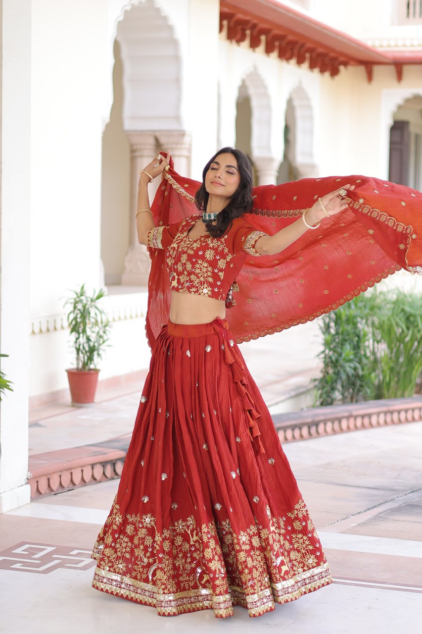 Silk Thread Embroidered Wedding Lehenga Choli