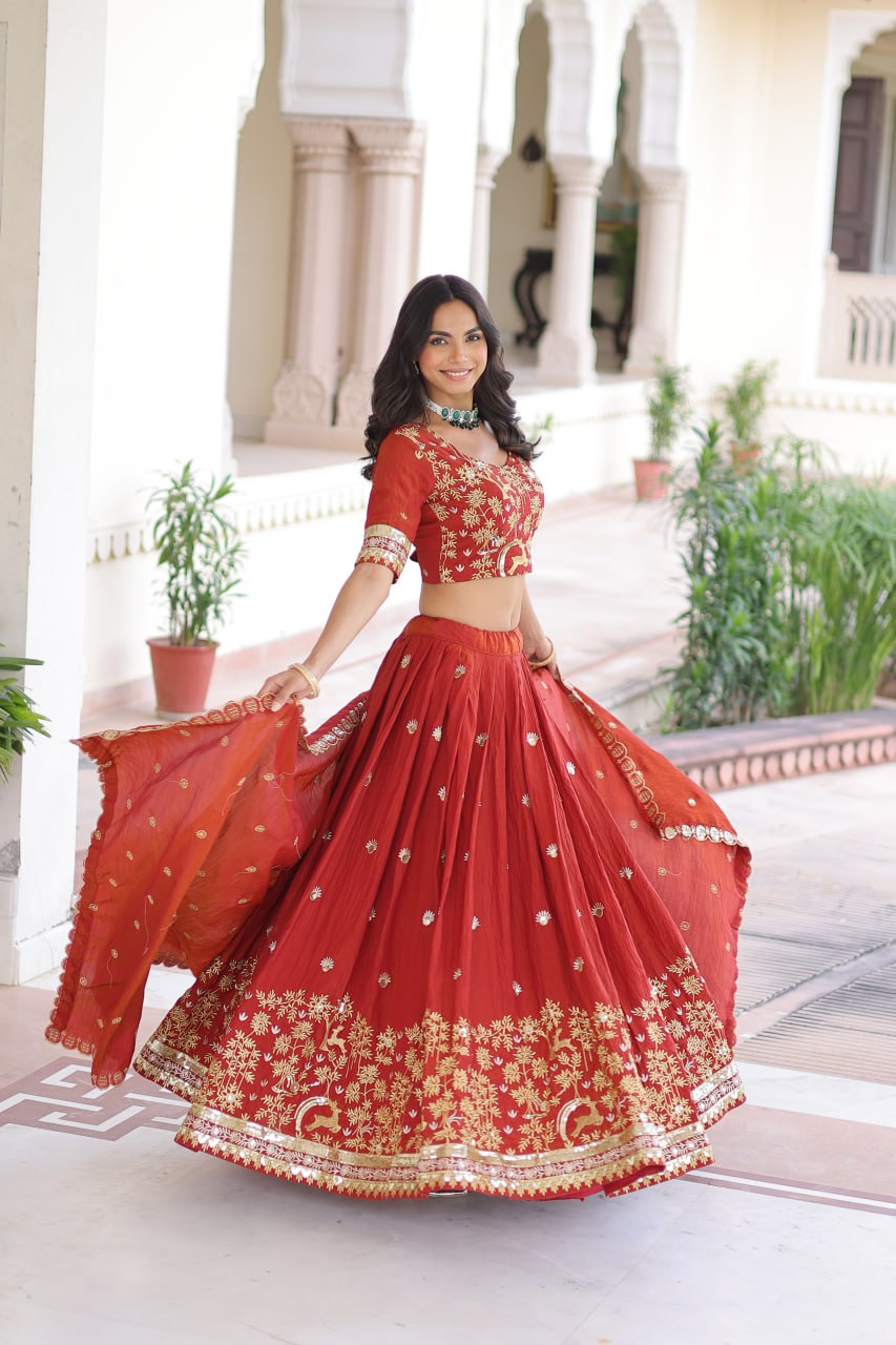 Silk Thread Embroidered Wedding Lehenga Choli