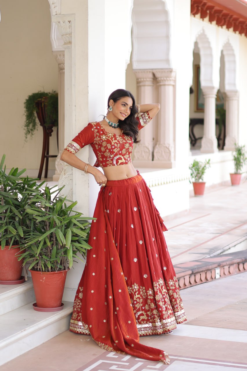 Silk Thread Embroidered Wedding Lehenga Choli