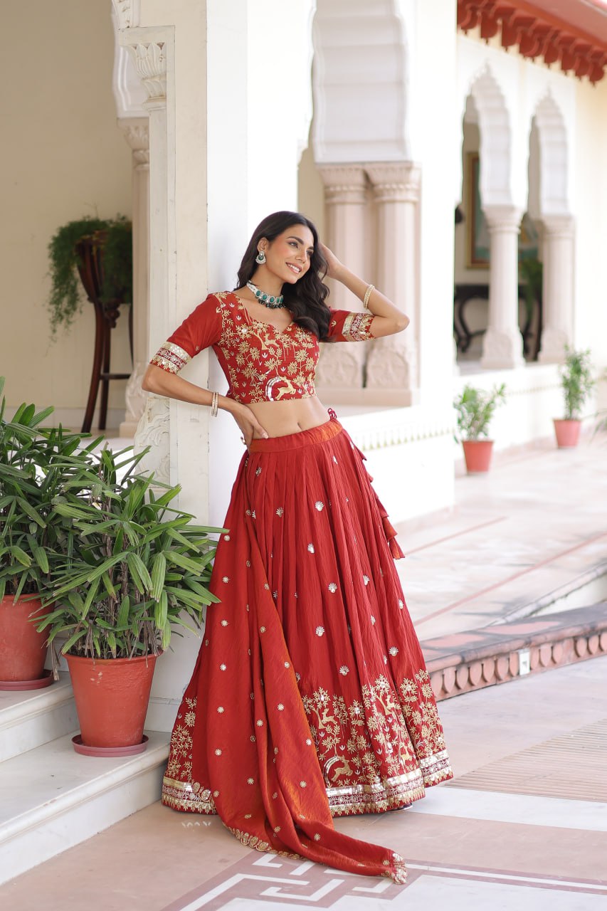 Silk Thread Embroidered Wedding Lehenga Choli