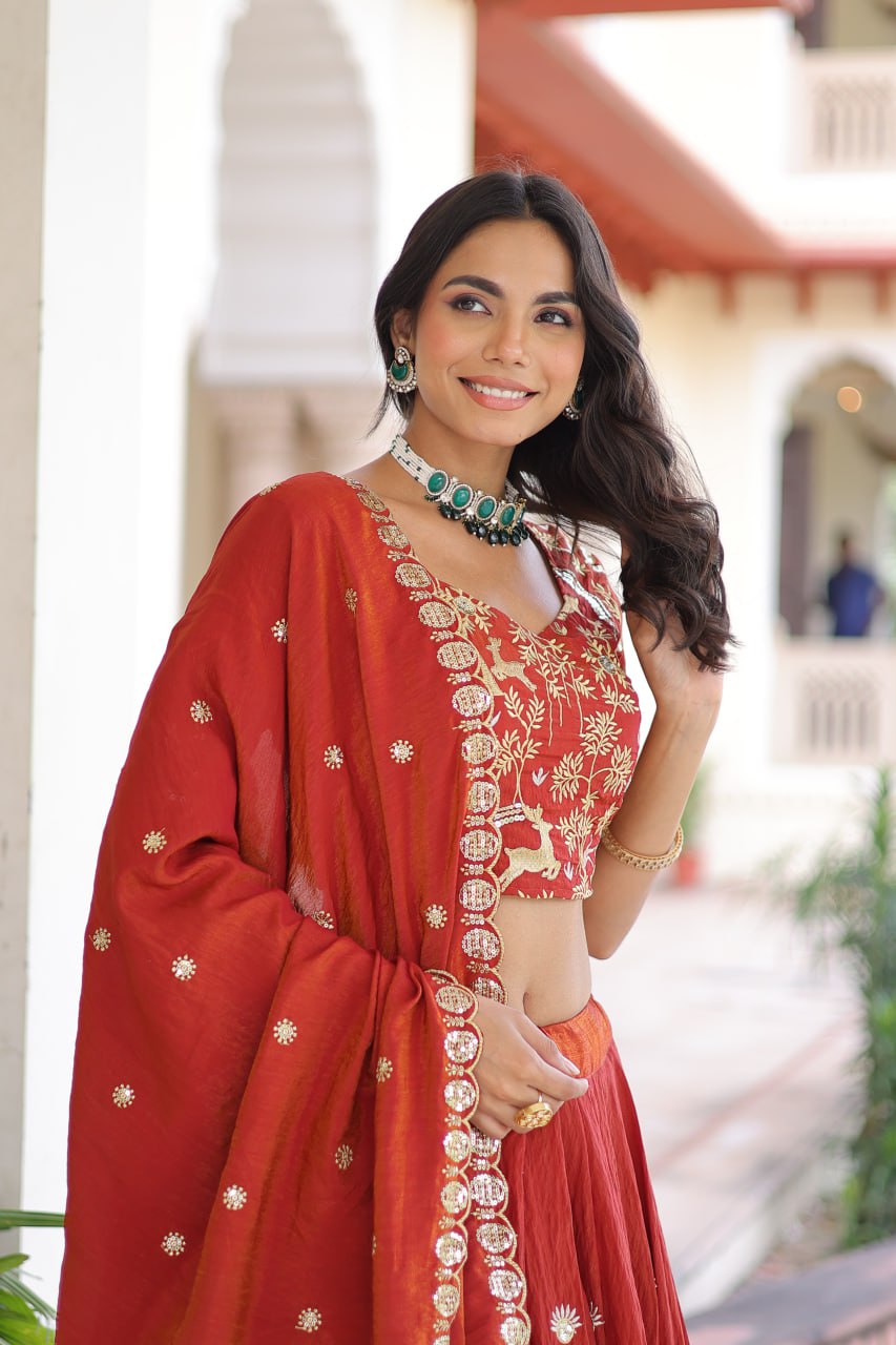 Silk Thread Embroidered Wedding Lehenga Choli