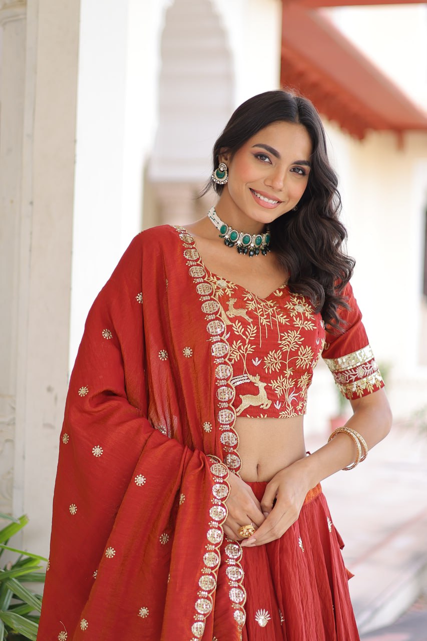 Silk Thread Embroidered Wedding Lehenga Choli