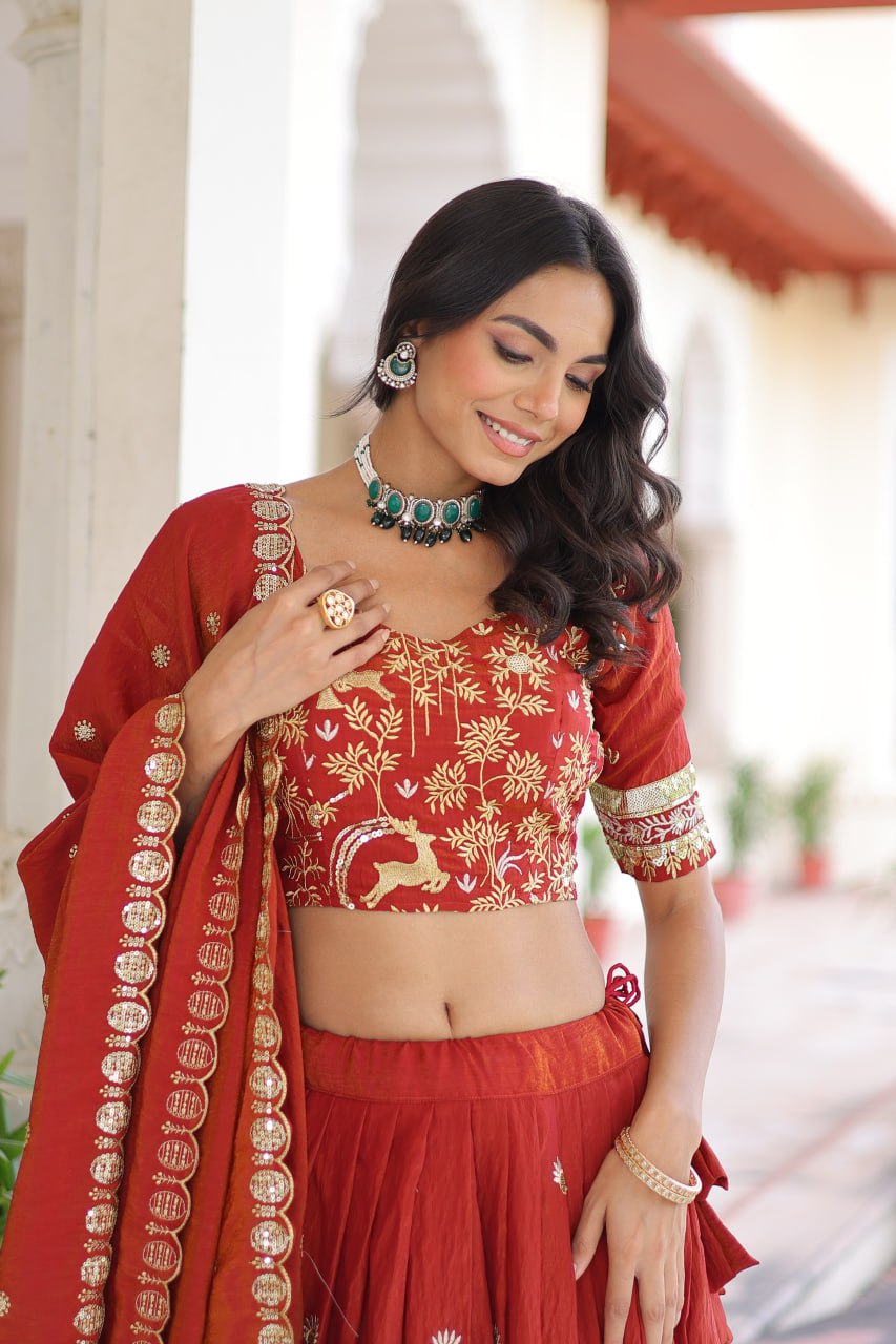 Silk Thread Embroidered Wedding Lehenga Choli