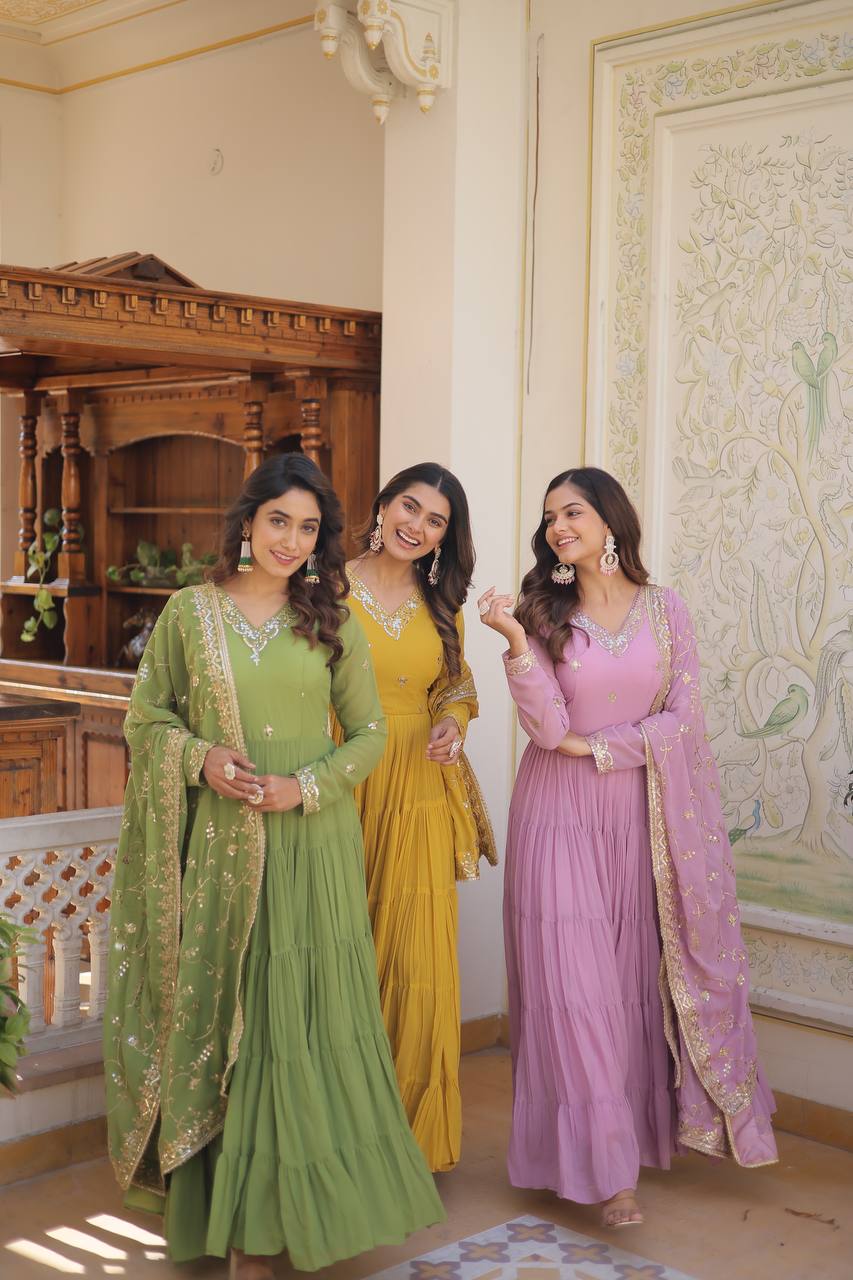 Georgette Embroidered Festival Gown for Women | Party Wear
