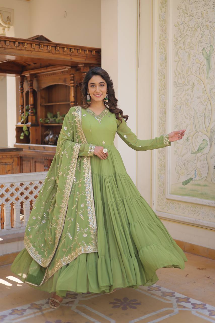 Georgette Embroidered Festival Gown for Women | Party Wear