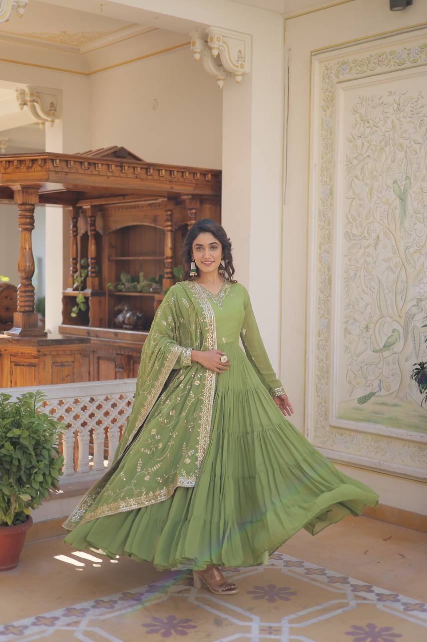 Georgette Embroidered Festival Gown for Women | Party Wear