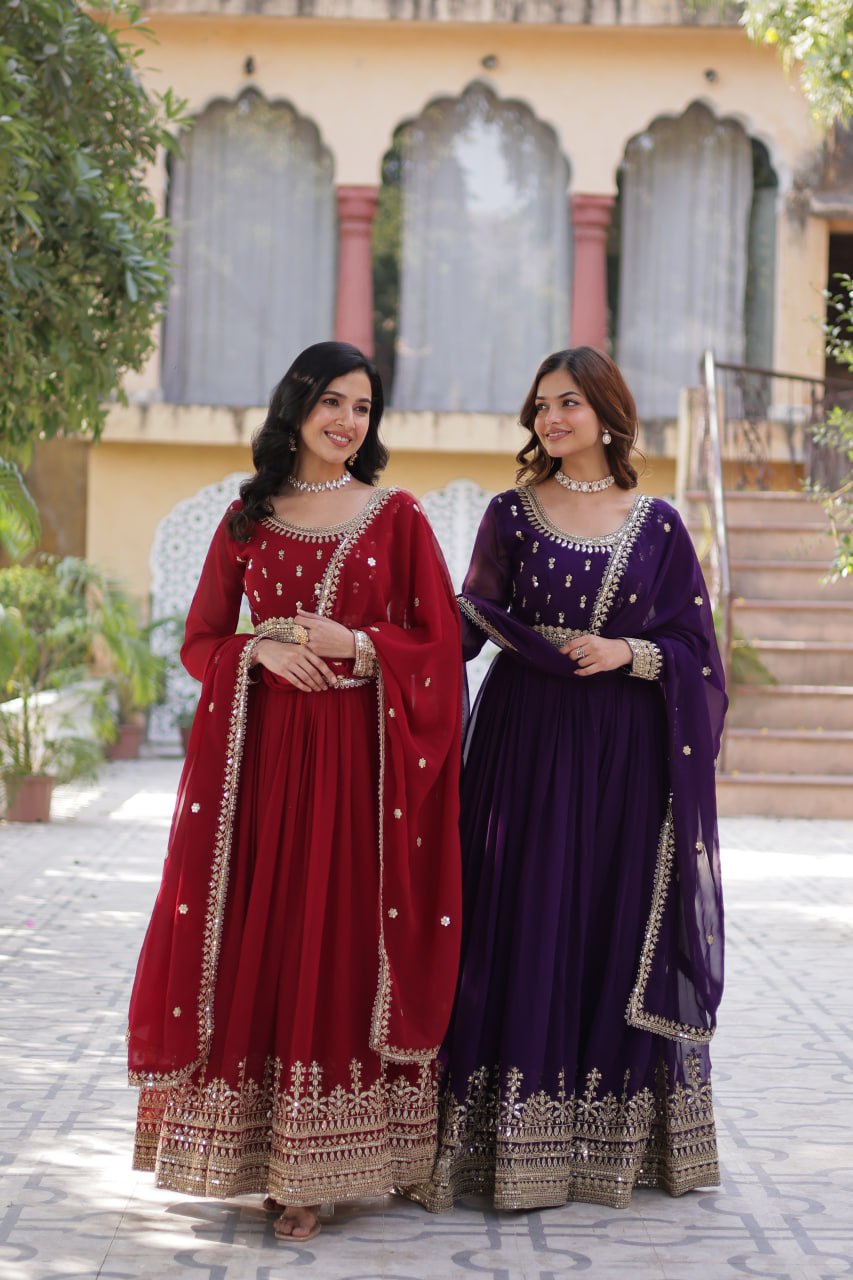 Georgette Zari Embroidered Wedding Wear Gown