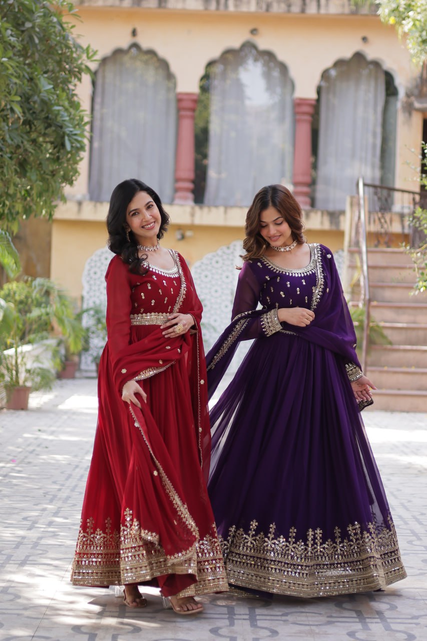 Georgette Zari Embroidered Wedding Wear Gown