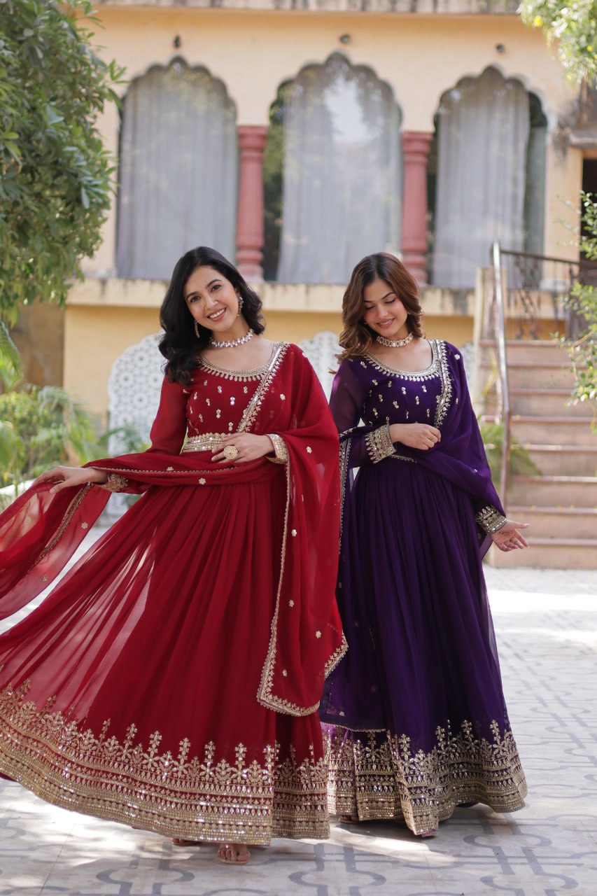 Georgette Zari Embroidered Wedding Wear Gown
