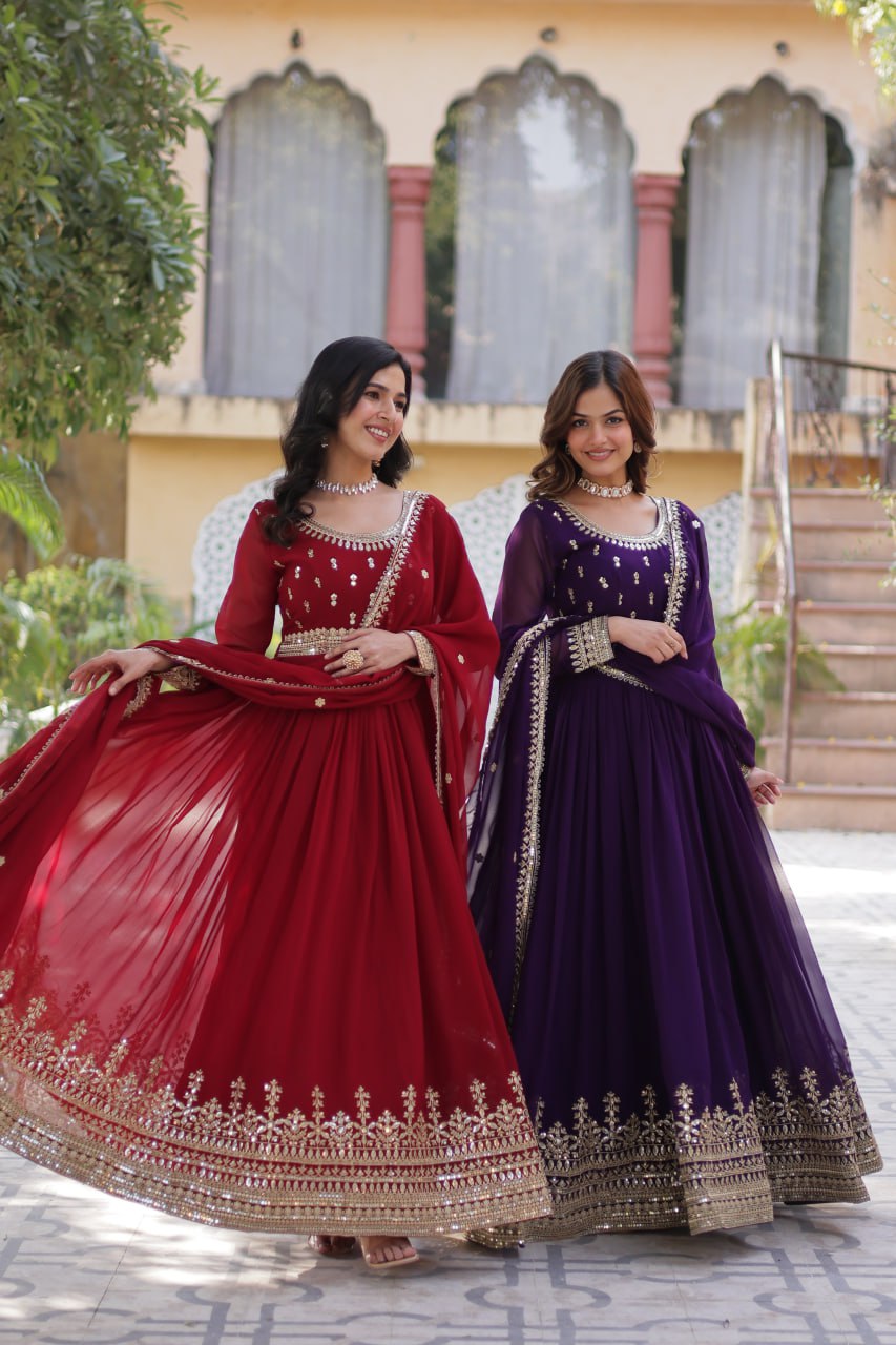 Georgette Zari Embroidered Wedding Wear Gown
