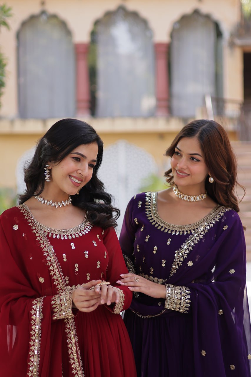 Georgette Zari Embroidered Wedding Wear Gown