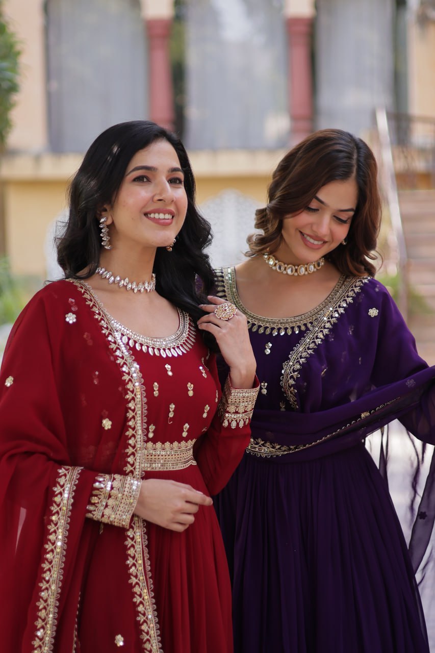 Georgette Zari Embroidered Wedding Wear Gown