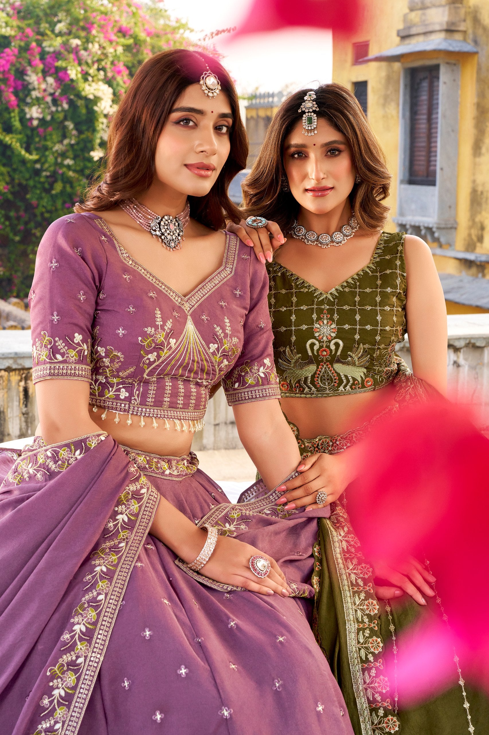 Silk Thread Embroidered Wedding Lehenga Choli for Women