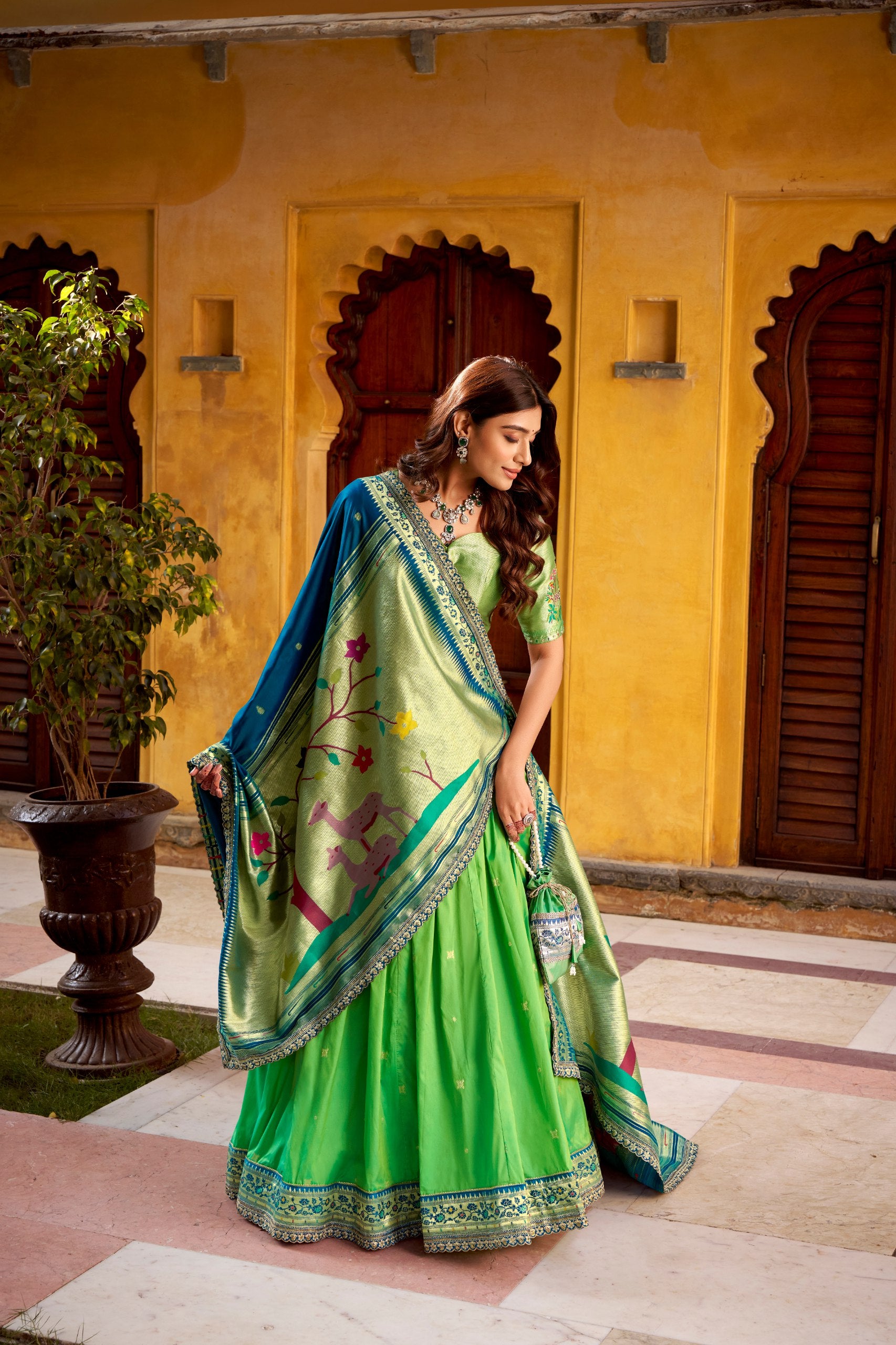 Silk Zari Weaving Wedding Lehenga Choli for Women