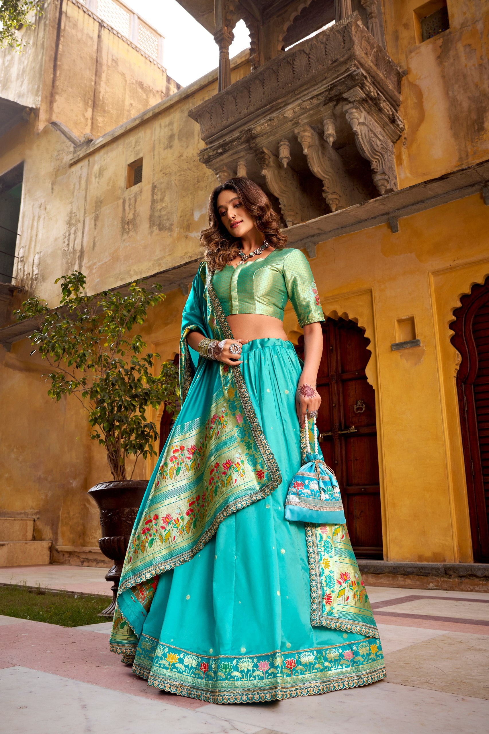 Silk Zari Weaving Wedding Lehenga Choli for Women
