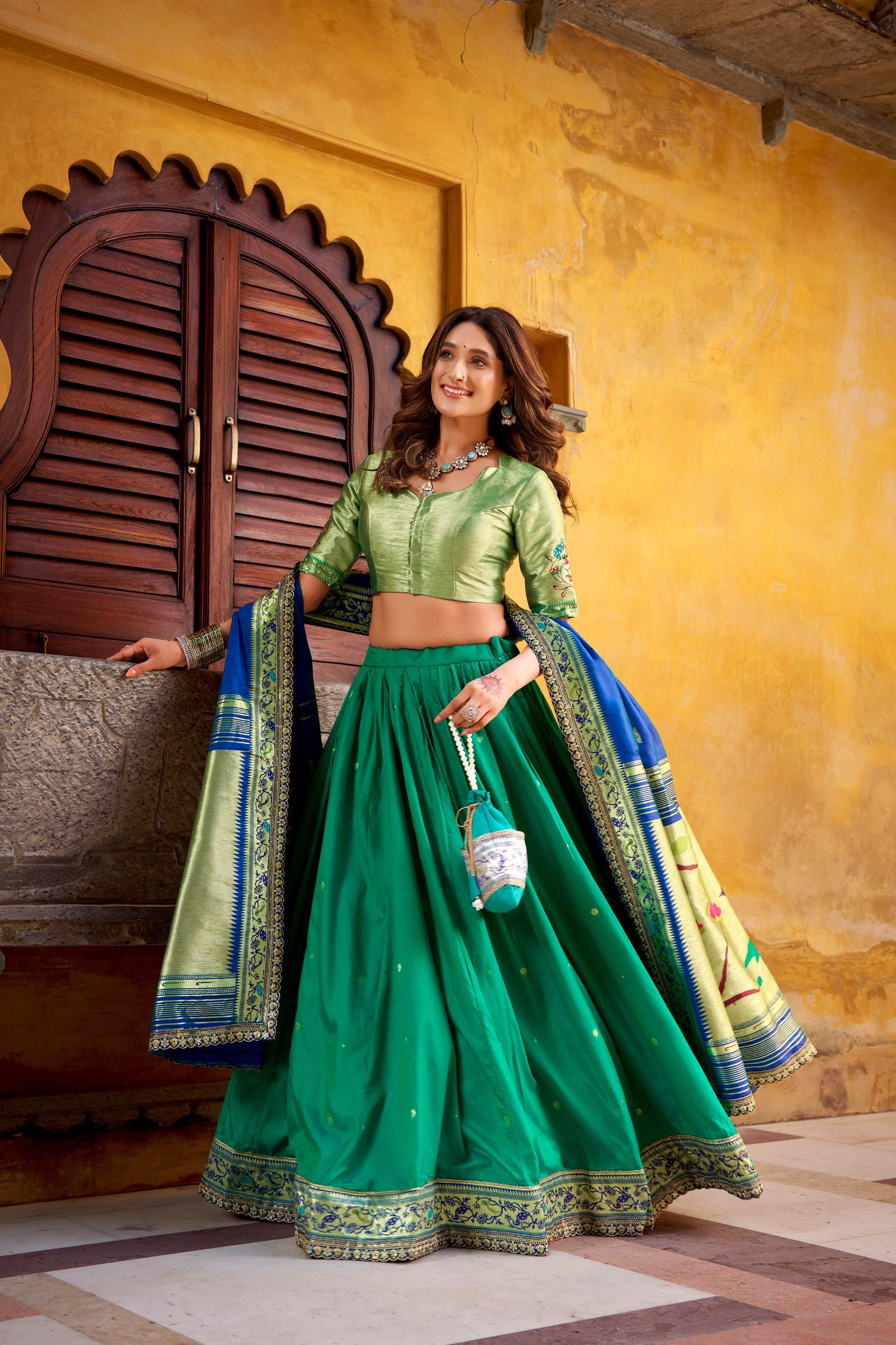 Silk Zari Weaving Wedding Lehenga Choli for Women
