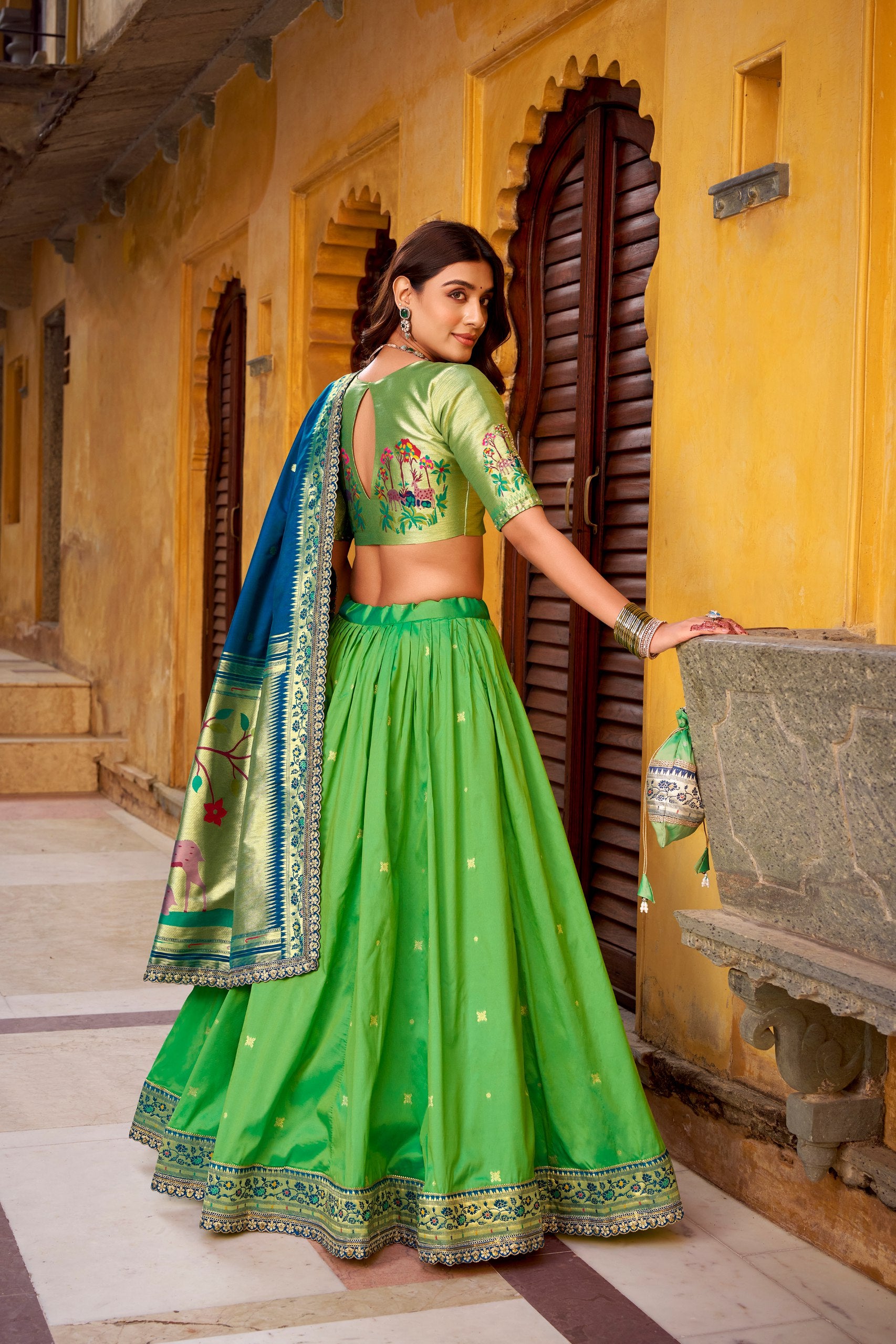 Silk Zari Weaving Wedding Lehenga Choli for Women