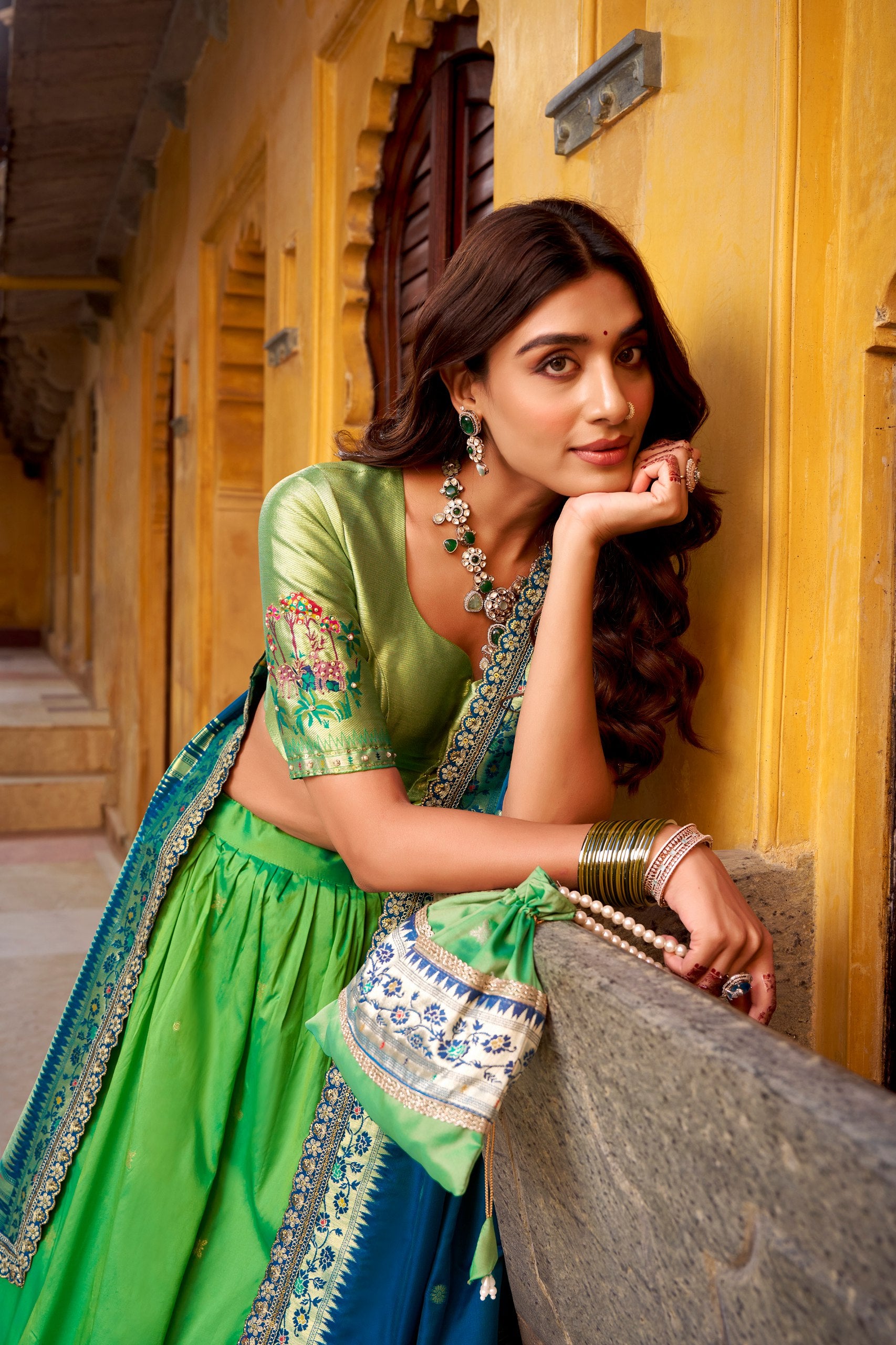 Silk Zari Weaving Wedding Lehenga Choli for Women