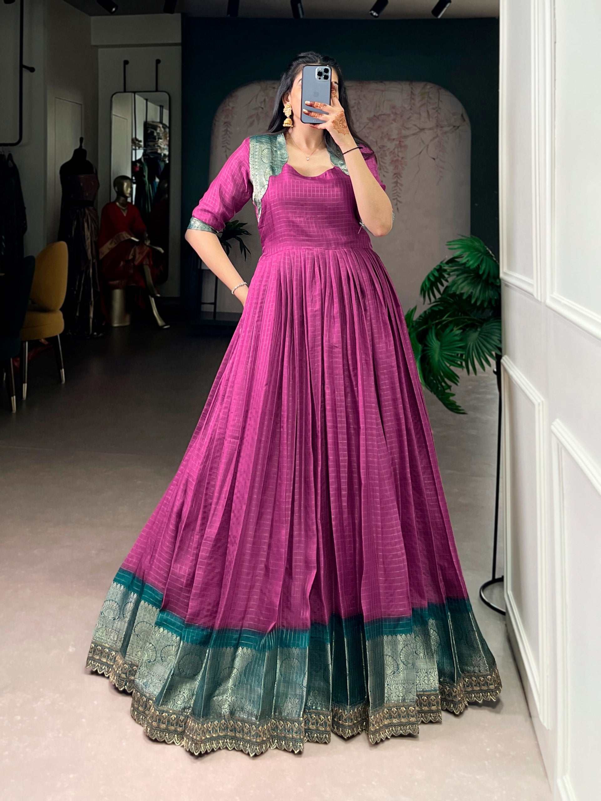 Silk Zari Weaving Festival Wear Gown for Women