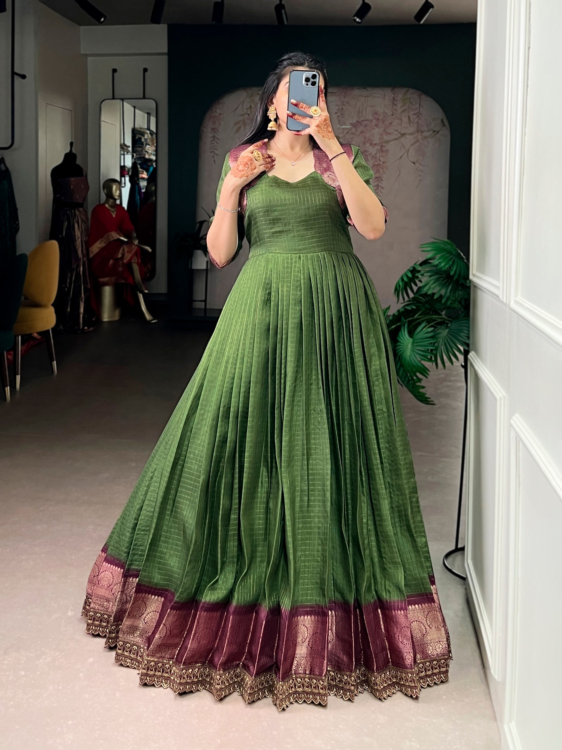 Silk Zari Weaving Festival Wear Gown for Women