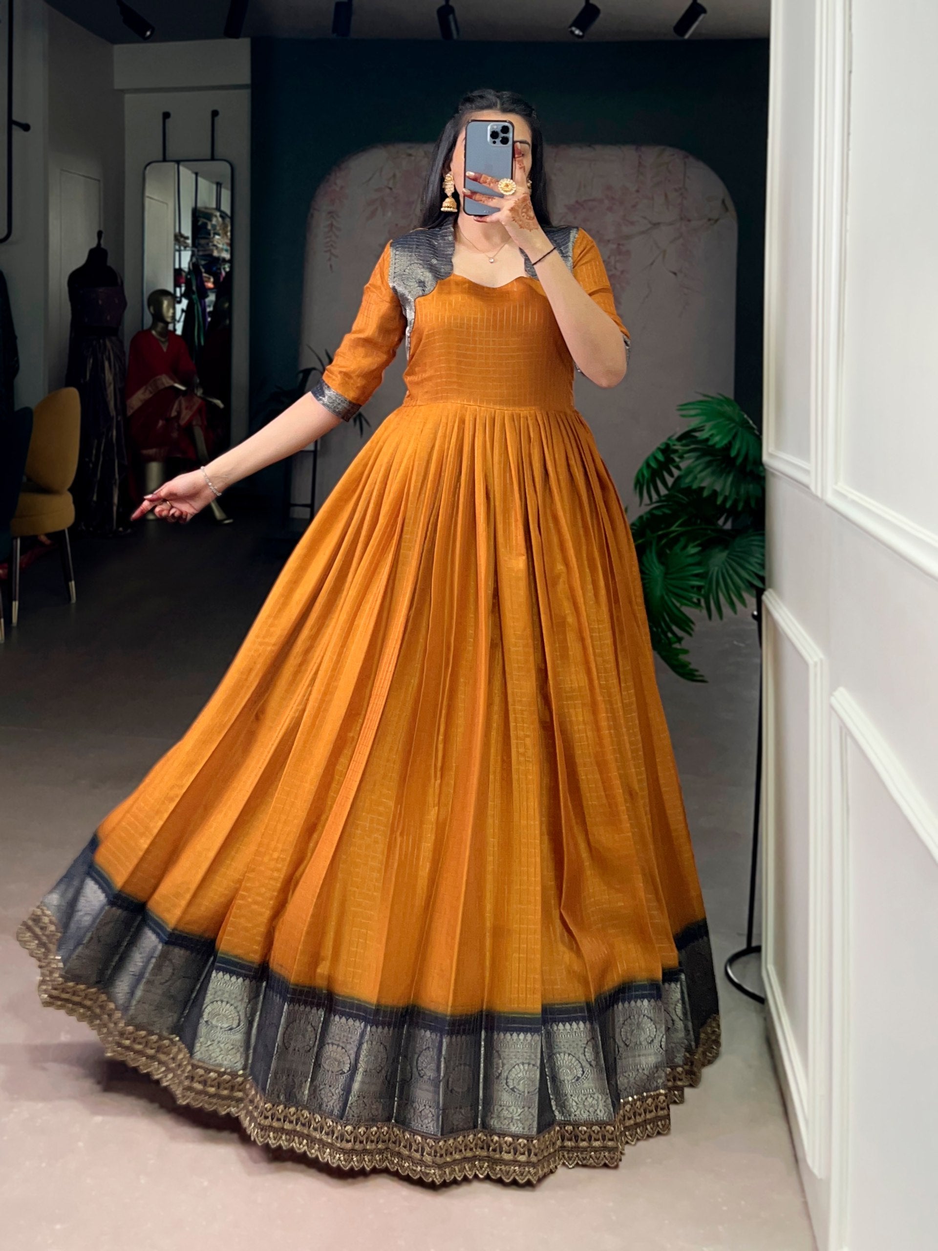 Silk Zari Weaving Festival Wear Gown for Women