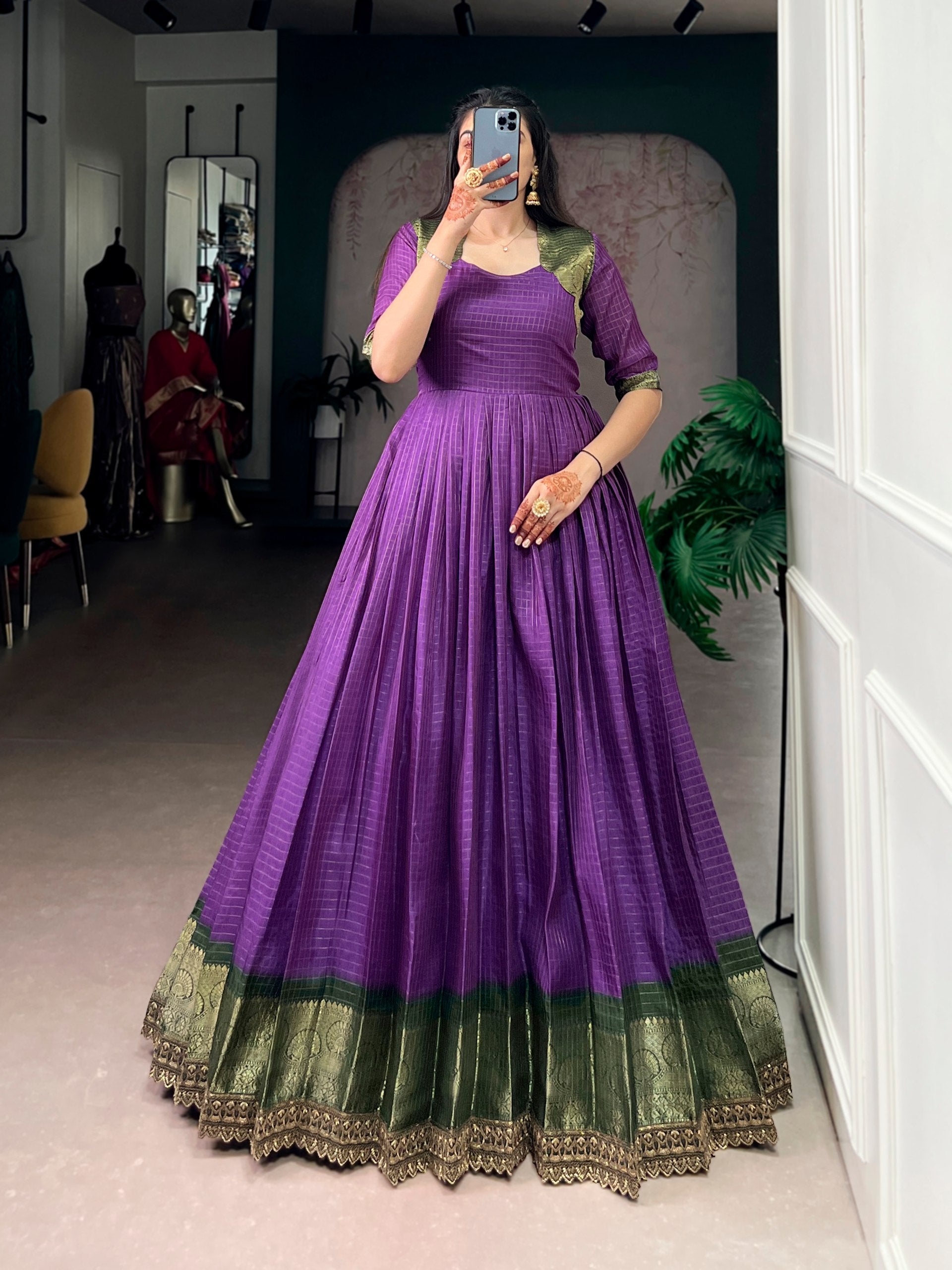 Silk Zari Weaving Festival Wear Gown for Women