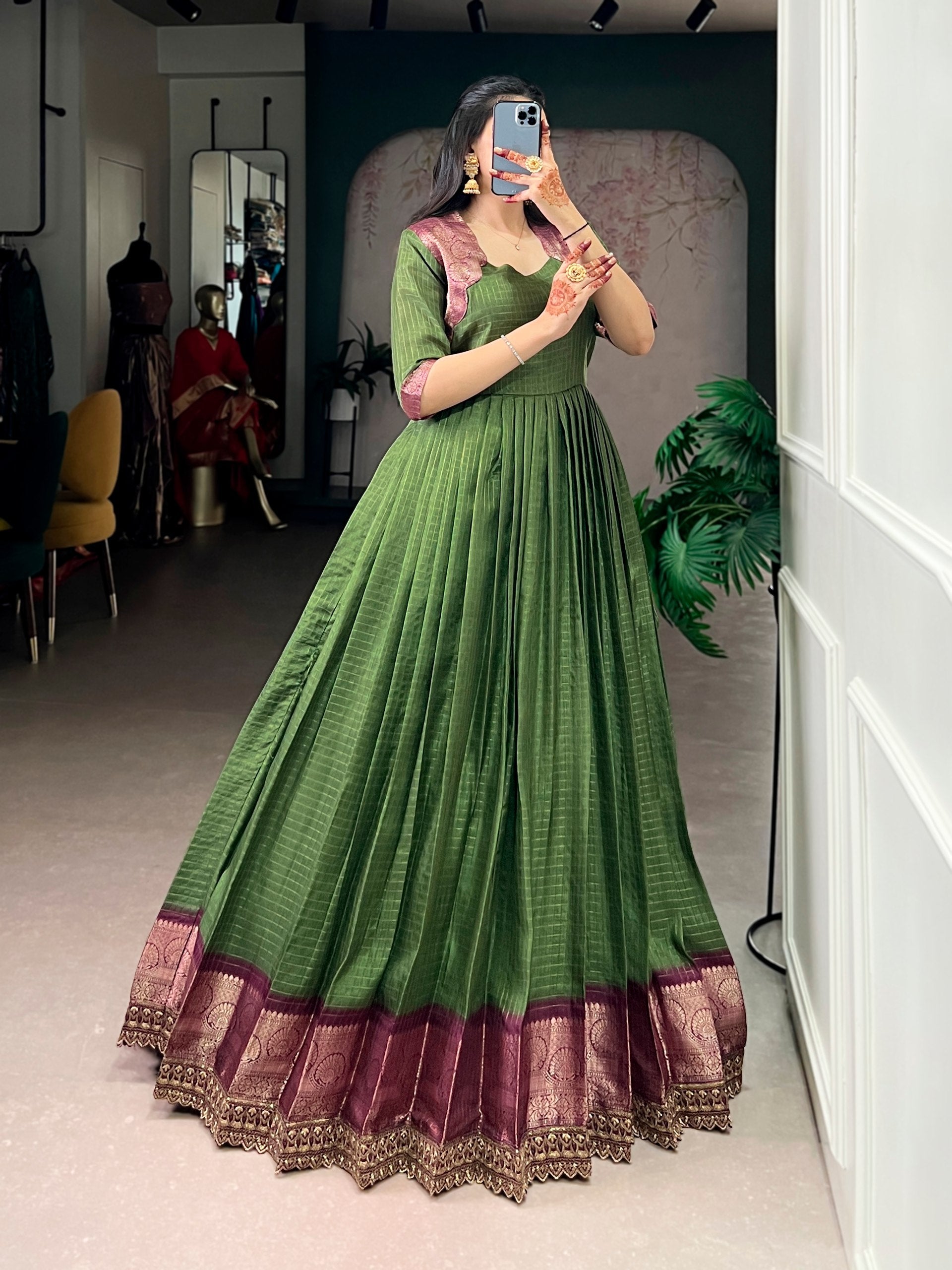 Silk Zari Weaving Festival Wear Gown for Women
