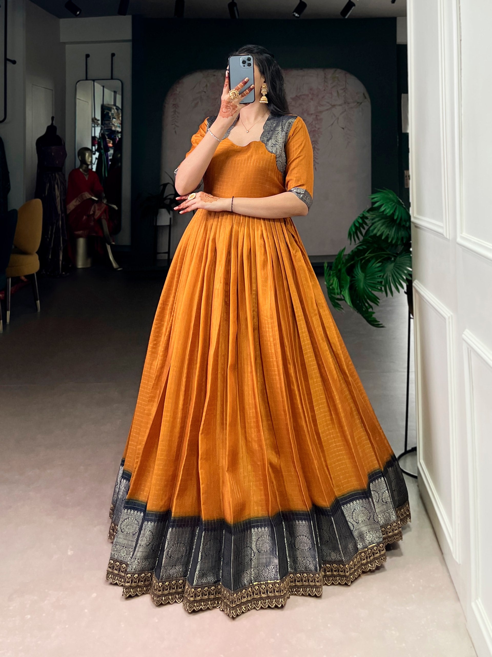 Silk Zari Weaving Festival Wear Gown for Women