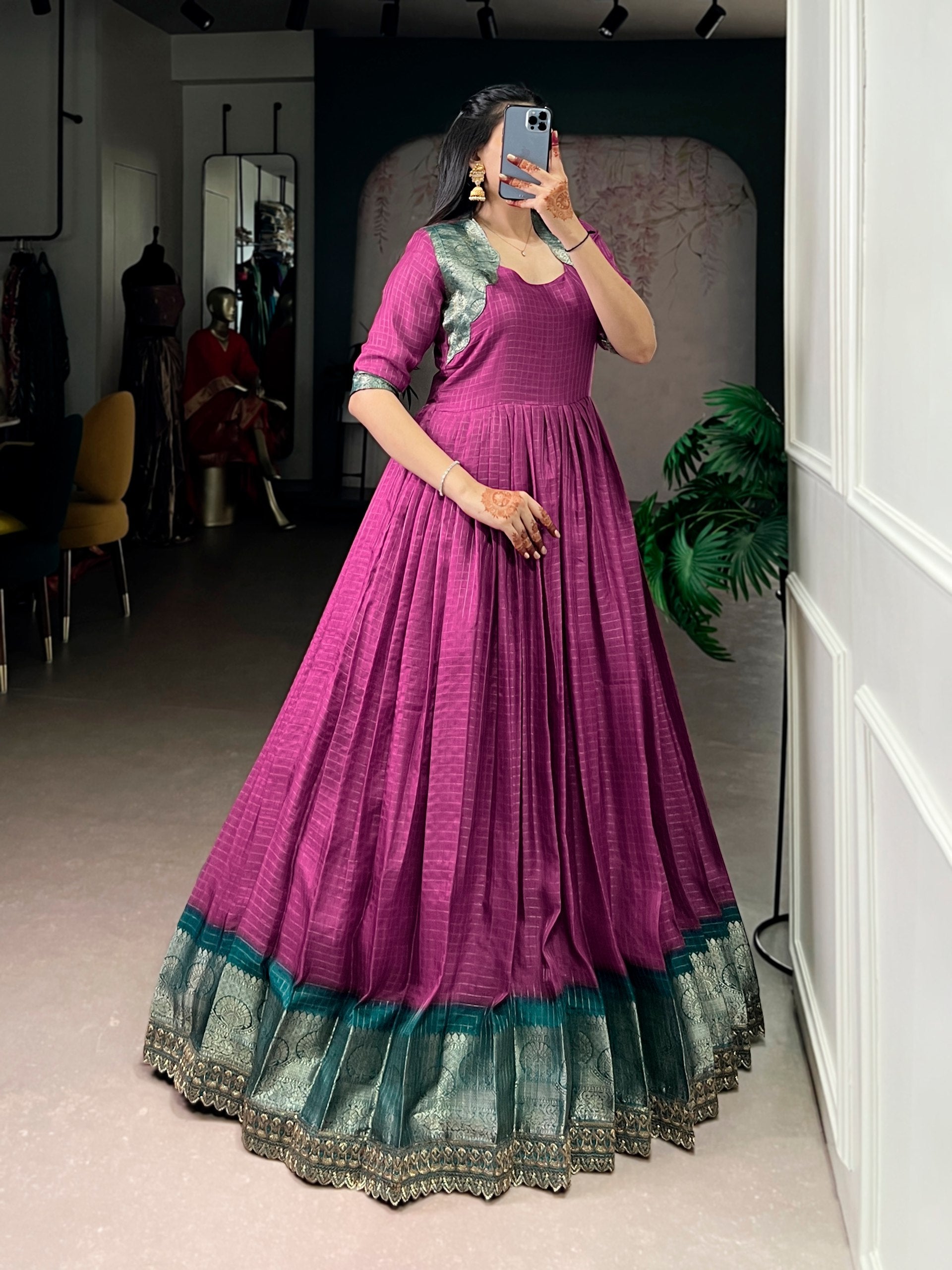 Silk Zari Weaving Festival Wear Gown for Women