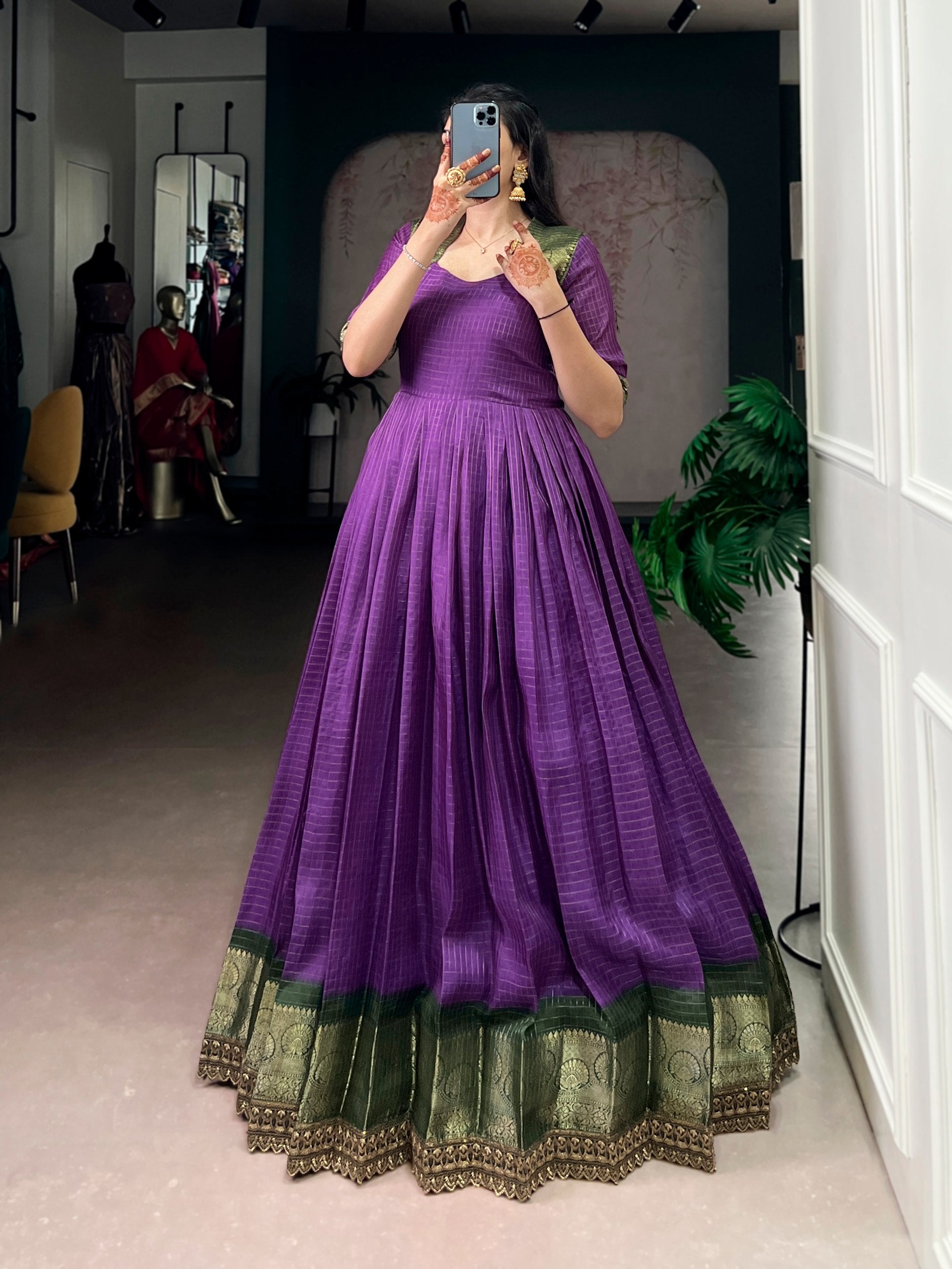 Silk Zari Weaving Festival Wear Gown for Women