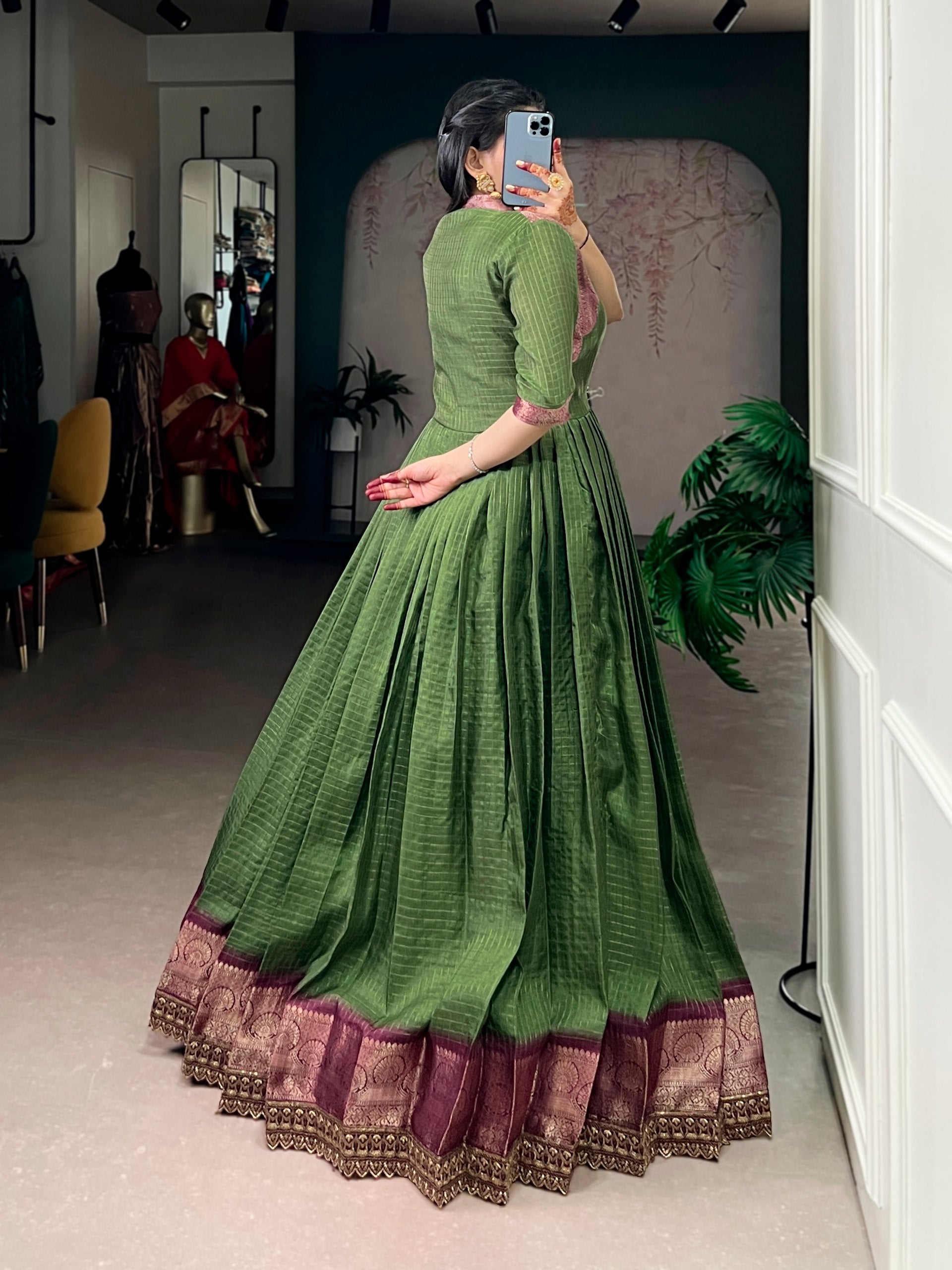 Silk Zari Weaving Festival Wear Gown for Women