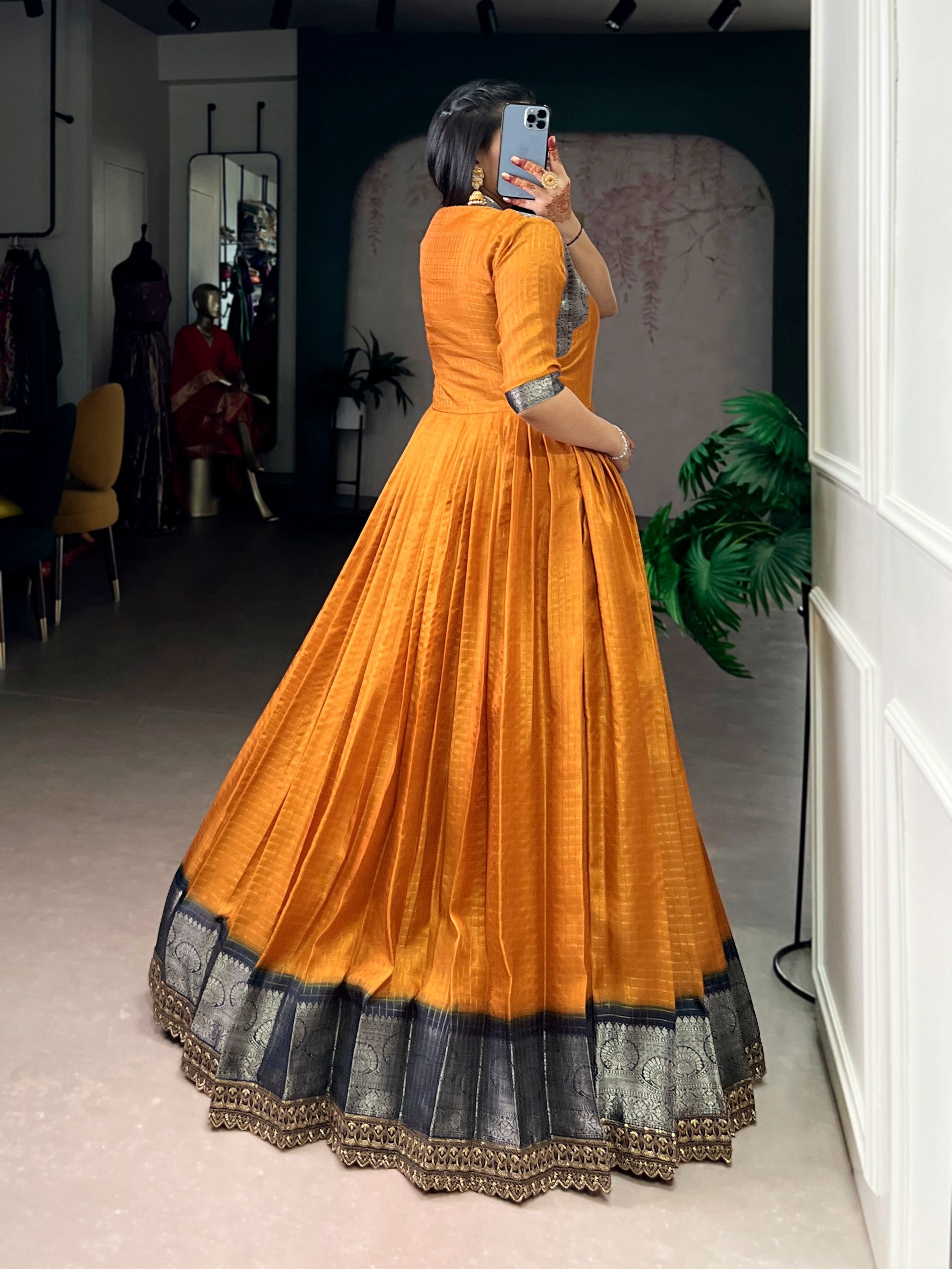 Silk Zari Weaving Festival Wear Gown for Women